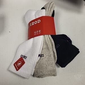 NWT Izod Socks Men’s Crew Socks 3 Pair Pack Activewear Size 7-12 Black White Tan